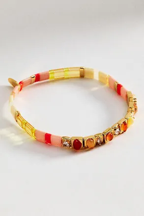 Anthropologie Colorful Beaded Chicklet Stretch Bracelet