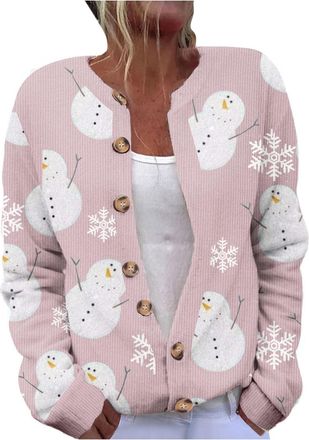 Generic Christmas Cardigan Womens V-Neck Long Sleeve Knitted Coat with Buttons Winter Casual Winter Jacket Womens Christmas Cardigan Lightweight Button Top Kn