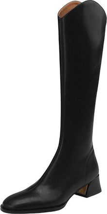 Generic Women Riding Long Boots Med Heels Round Toe Leather Zip Party Thigh High Boots