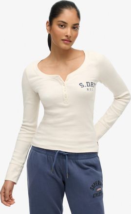 Superdry Langarmshirt SUPERDRY ATHLETIC BUTTON DOWN LS TOP, Damen, Gr. XS (S), desert bone sanftes wei&szlig;, Feinripp, Obermaterial: 100% Seide, unifarben, skinny 