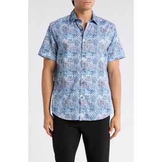 Robert Graham Short Sleeve Button Up Shirt in Blue Multi at Nordstrom Rack, Size Xx-Large