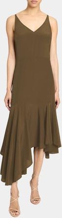 Santorelli DAVIN Fit and Flare Silk Midi Dress in Olive at Nordstrom, Size 10