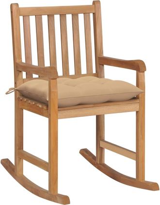 vidaXL Silla Mecedora De Madera Maciza De Teca Con Coj&iacute;n Beige Vidaxl