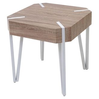 Hhg Mesa De Centro Kos T574, Mesa Auxiliar, 52x50x50cm Roble, Certificado Mvg, Patas De Metal Claro