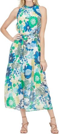 Jade Yoga Pleated Neck Maxi Dress In Dahilias