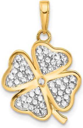 Diamond2Deal 14k Yellow Gold and White Rhodium and Diamond-cut 4-Leaf Clover Pendant