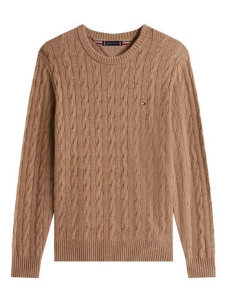 Tommy Hilfiger cable-knit logo-detail pullover - men - Wool - M - Neutrals