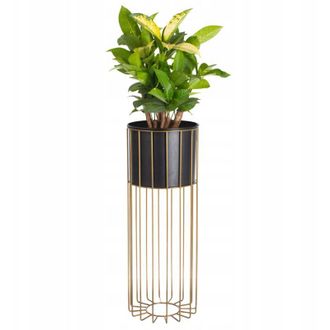 OEM Puesto De Flores De Pie, Metal, Negro Y Dorado, Soporte Tipo Loft De Alambre, 56 Cm