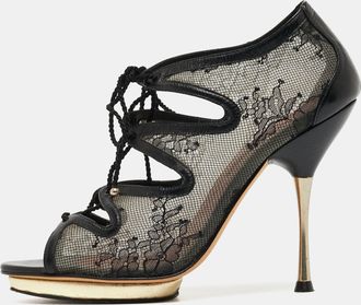 Carolina Herrera Black Mesh And Leather Lace Up Ankle Boots