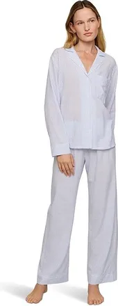 Eberjey Nautico Long Pj Set Womens Pajama Sets White/Cornflower Blue : LG, Cotton/Viscose