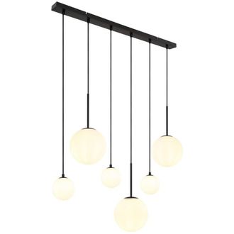 Netlighting Hallie Cluster Pendant Matt Black Opal Glass Shade 6x E27