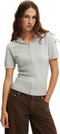 Cotton On Womens Cap Slv Sara Hooded Zip Knit in Grey Marle Tipping at Nordstrom, Size Xx-Small