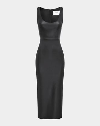 Alex Perry Scoop-Neck Leather Singlet Midi Dress