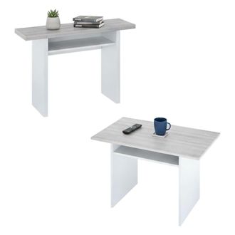 Dmora Mesa Extensible Ddiaz, Mesa Extensible Con Apertura De Libro, Mesa Consola Auxiliar Plegable, 120x35h77 Cm, Blanco Y Cemento - Dmora