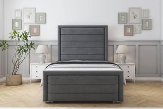 Sloomy Ashford Coniston Frame-Mattress - 50 Upholstered Headboard in Dark Grey | Size: King