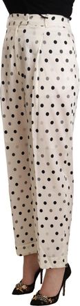 Ermanno Scervino Womens White Polka Dotted High Waist Tapered Pants Viscose Elastane