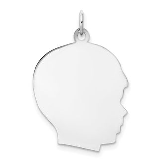 Diamond2Deal 14k White Gold Plain Large.013 Depth Facing Right Engravable Boy Charm Pendant