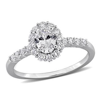 Mimi & Max Created Forever 1ct TDW Lab-Grown Diamond Halo Engagement Ring Sterling Silver Round Oval or Pear Cut