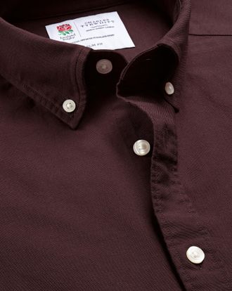 CHARLES TYRWHITT England Rugby Stretch Washed Oxford Cotton Shirt - Burgundy Size XL by Charles Tyrwhitt