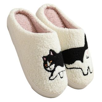 Generic Womens Mens Fuzzy Slipper Interesting Printed Patterns Home Shoes Memory Foam Cozy Plush Couple Indoor Household Slippers(Cat,UK 5.5)