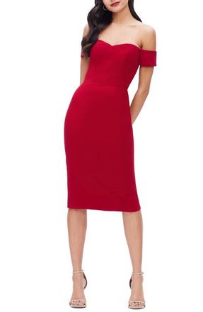 Dress The Population Bailey Off the Shoulder Body-Con Dress in Garnet at Nordstrom, Size Xx-Small