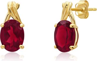 MAX + STONE 14k Yellow or White Gold 8x6mm Gemstone Twist Oval Drop Stud Earrings