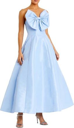 Mac Duggal Womens Strapless A-Line Tea Length Statement Bow Dress in French Blue at Nordstrom, Size 14