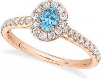 Allurez Oval Blue Topaz Solitaire & Diamond Engagement Ring 14K Rose Gold (0.62ct)