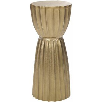 Beliani Tavolino moderno a colonna in alluminio anticato 24 x 56 cm Gold Ouyen