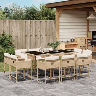 vidaXL Set Comedor De Jard&iacute;n 11 Pzas Con Cojines Rat&aacute;n Sint&eacute;tico Beige Vidaxl