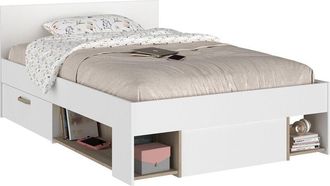 Vente-Unique Vente-unique - Letto 120 x 190/200 cm Con vani portaoggetti Bianco e naturale - kinselia