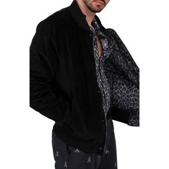 Lords of Harlech Don Velvet Reversible Bomber Jacket in Black at Nordstrom, Size Medium
