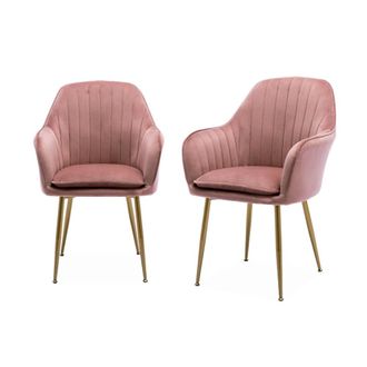 Sweeek Sill&oacute;n de terciopelo con patas de metal, set de 2, rosa viejo