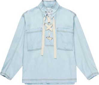 Munthe Denim Blouse met Strikdetail - Dames - Blouses - Blauw - XS - Denim - Overhemden