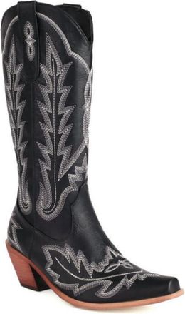 Generic Womens Vintage Western Cowboy Boots with Embroidery Details, Wide Shaft Comfort Fit for Everyday Wear,Black,10 UK