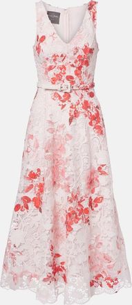 Monique Lhuillier Belted floral midi dress