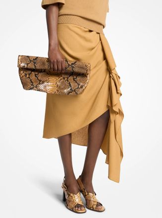 Michael Kors Maggie Snake Embossed Leather Lunch Bag Clutch