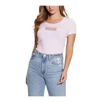 Guess T-Shirts, female, Pink, Size: XS Logo TShirt Short Sleeve Crew Neck