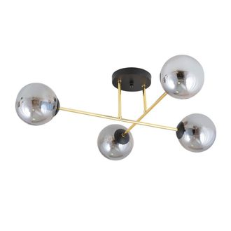 Wonderlamp Plaf&oacute;n de techo negro con 2 barras de metal dorado y 4 esferas gris