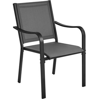 Yaheetech Homevive juego De 2 Sillas De Comedor Apilables Para Exterior Mueble De Patio De Poli&eacute;ster Con Respaldo Y Reposabrazos Gris