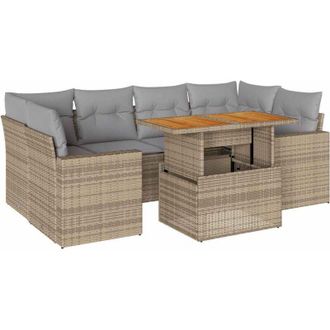 vidaXL Vidaxl - Set Sof&aacute;s De Jard&iacute;n 7 Piezas Y Cojines Rat&aacute;n Sint&eacute;tico Beige
