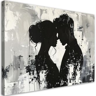 Feeby Cuadro En Lienzo Pareja Enamorada Figuras En Negro Y Gris 100x70