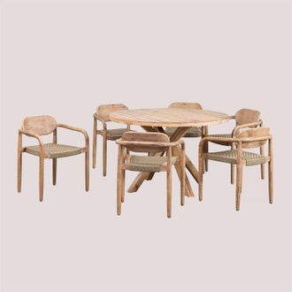 Sklum Sklum - Set Tavola Rotonda (&Oslash;120 cm) e 6 Sedie da Pranzo con Braccioli in Legno Naele