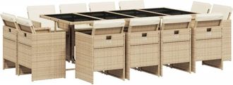 vidaXL Set Comedor De Jard&iacute;n Con Cojines 13 Pzas Rat&aacute;n Sint&eacute;tico Beige Vidaxl