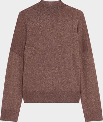 Brunello Cucinelli Metallic Cashmere-Silk Mock-Neck Top