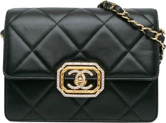 Chanel Pre-owned Diamond Quilted Mini Flap Bag - Dames - Vintage Mini Tas - Zwart - ONE Size - Leer - Vintage