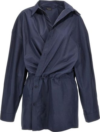 Balenciaga Stile Camicia Mini Jurk - Dames - Overhemden - Blauw - XS - Katoen - Overhemden