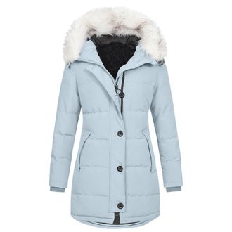 Generic Womens Puffer Jackets Warm Winter Coats for Women UK Padded Jackets with Hood and Faux Fur Collar Thick Parka with Zip and Pockets Windproof Outercoat