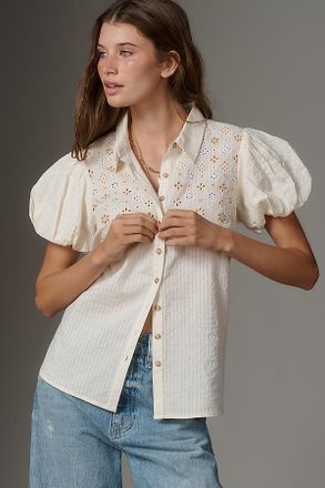 Pilcro Eyelet Puff-Sleeve Blouse by Pilcro