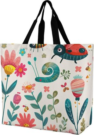 Generic Cartoon Small Insect Shopping Bag Lightweight Shoulder Bag Durable Grocery Bags For Beach Casual College